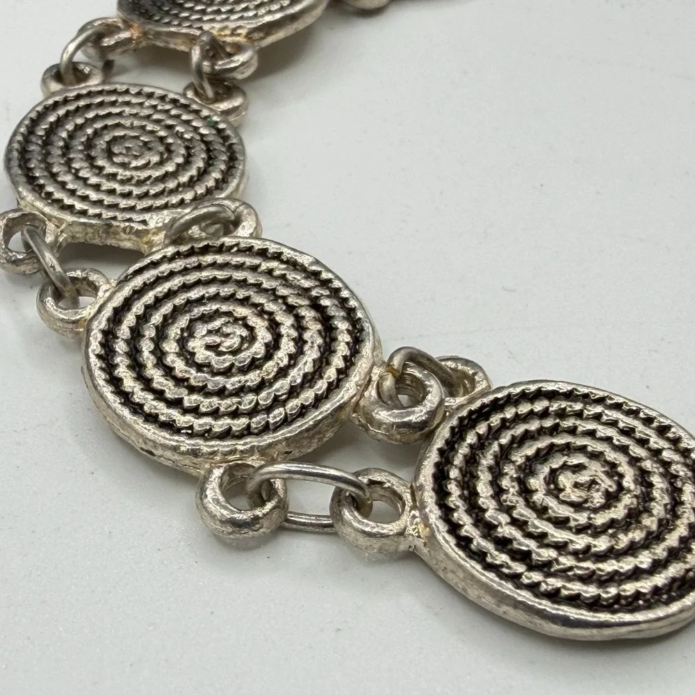 Silver Tone Hamsa Hand Charm Bracelet Spiral Medallion Boho Statement Jewelry